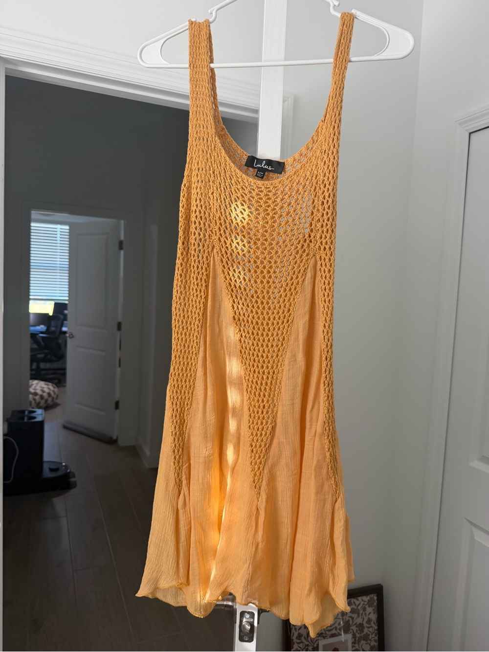 Lulu's Mustard-Orange Crochet Swim Coverup Dress